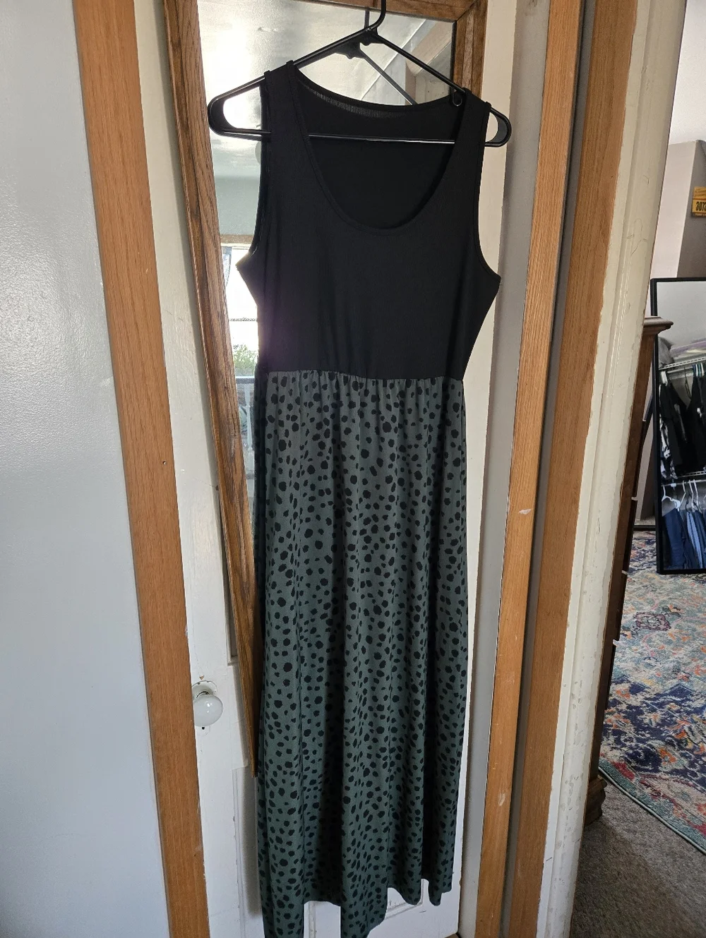 Green Polka Dot Maxi Skirt - Women's Flowy A-Line - Picture 3 of 3